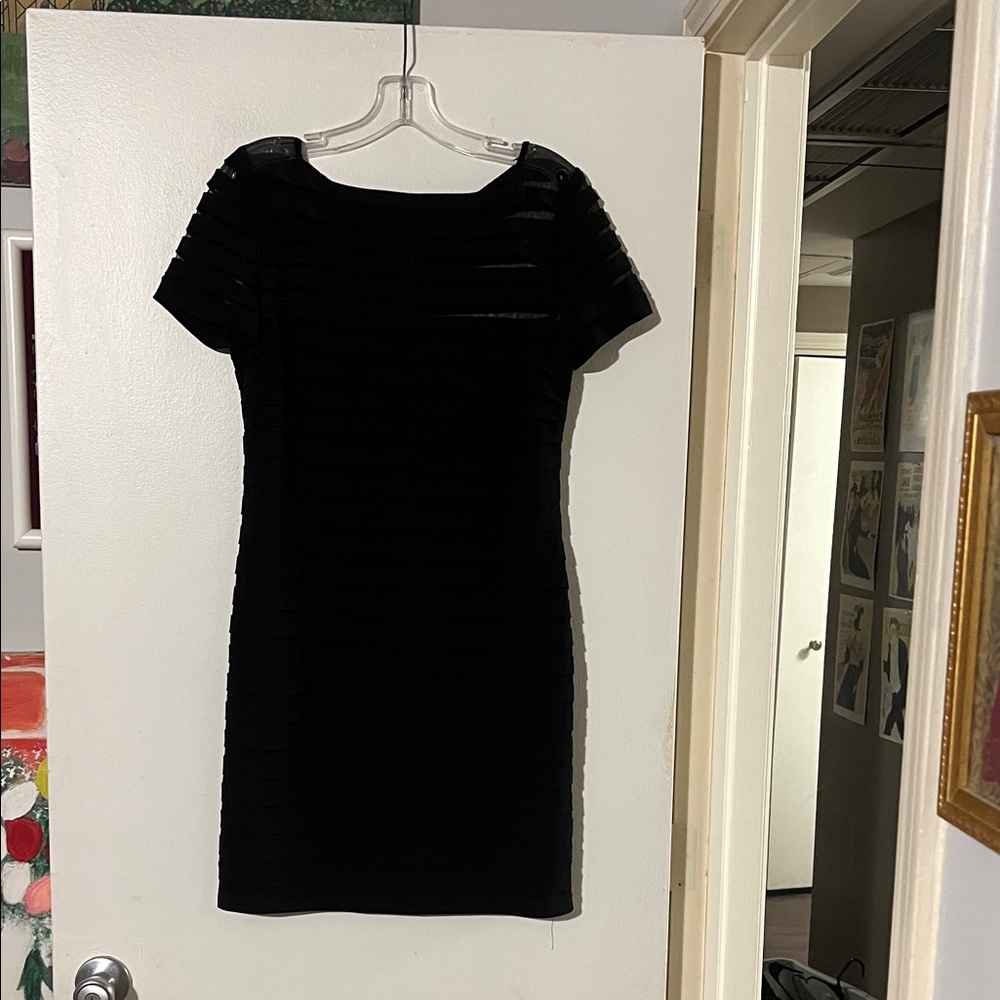 Adrianna Papellblack cap sleeve little black dress. Back hidden zipper